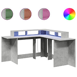 Helloshop26 Bureau table poste de travail meuble d'ordinateur informatique étude et lumières LED 152 x 152 x 91 cm bois ingénierie gris 02_0023800