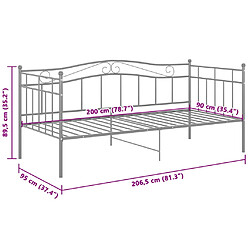 vidaXL Cadre de canapé-lit sans matelas gris métal 90x200 cm pas cher