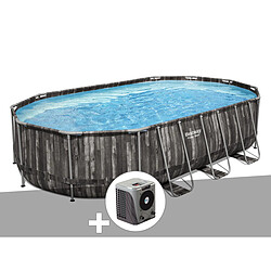 Kit piscine tubulaire ovale Bestway Power Steel décor bois 6,10 x 3,66 x 1,22 m + Pompe à chaleur