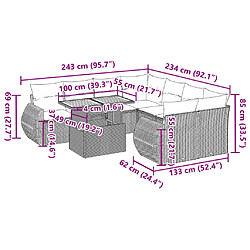 vidaXL Salon de jardin 9 pcs avec coussins noir résine tressée pas cher