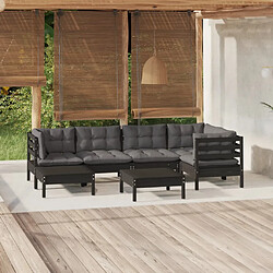 vidaXL Salon de jardin 7 pcs avec coussins Noir Bois de pin massif