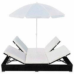 Acheter Maison Chic Chaise longue d'extérieur| Bain de soleil Relax | Transat avec parasol Résine tressée Noir -GKD13946