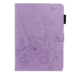 Etui en PU motif de papillons et de fleurs avec support violet pour votre iPad mini (2021)