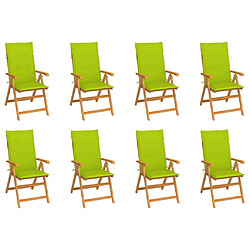 vidaXL Chaises inclinables de jardin et coussins lot de 8 Teck solide 