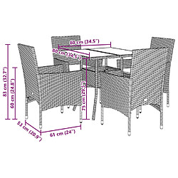 vidaXL Ensemble à manger de jardin et coussins 5 pcs noir rotin acacia pas cher