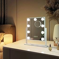 EMKE Miroir de maquillage Hollywood Miroir grossissant 7x avec Ampoules LED Interrupteur tactile 3 couleurs dimmable Rotation - Cadre Blanc 25 x 30 cm