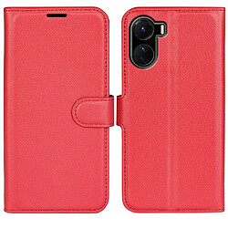 Etui en PU texture litchi, fermoir magnétique avec support pour votre Vivo Y16 4G - rouge