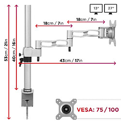 Avis Duronic DM351X3 SR Support d'écran à Pince pour Bureau argenté | Hauteur Ajustable | Rotatif/Inclinable/Pivotable | Compatibilité Universelle avec Moniteur VESA 75/100 | 2 Extensions | Aluminium