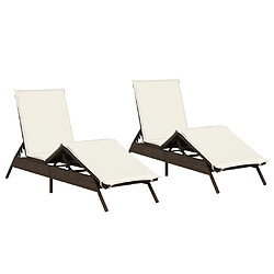 vidaXL Chaises longues avec coussins lot de 2 marron résine tressée