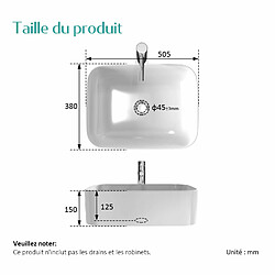 EMKE Vasque à Poser Salle de Bain en céramique, Lavabo rectangulaire en céramique, blanc brillant - 50,5 x 38 x 15 cm pas cher