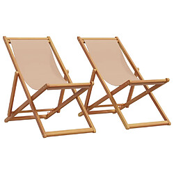 vidaXL Chaises de plage pliantes lot de 2 taupe tissu et bois massif