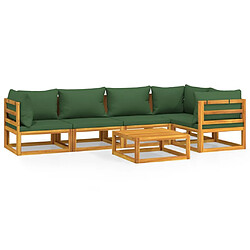 vidaXL Salon de jardin 6 pcs avec coussins vert bois massif