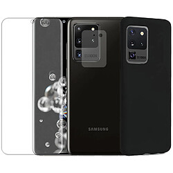 Protection intégrale Verre Trempé incurvé Samsung Galaxy S20 Ultra+Verre Trempé Caméra Arrière+Coque souple silicone Noire-Visiodirect