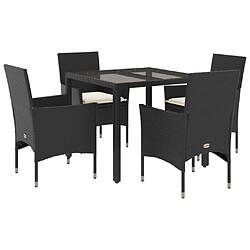 vidaXL Ensemble à manger de jardin et coussins 5 pcs noir rotin verre