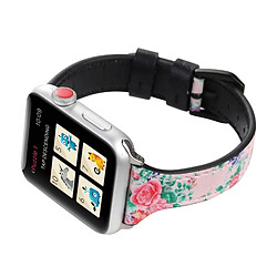 Wewoo Lettre T Forme Simple Floral Bracelet de montre en cuir véritable avec boucle en acier inoxydable pour Apple Watch séries 3 et 2 et 1 42 mm (rose) pas cher