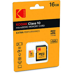 KODAK Carte mémoire Micro SDHC 16 Go avec adaptateur - Solution de stockage haute vitesse - Noir