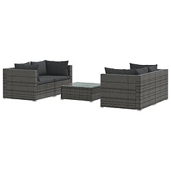 vidaXL Salon de jardin 5 pcs avec coussins Résine tressée Gris