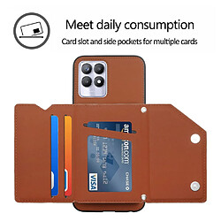 Coque en TPU + PU anti-griffes avec béquille, porte-cartes et bandoulière, marron pour votre Realme 8i