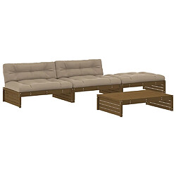 Maison Chic Salon de jardin 4 pcs + coussins - Mobilier/Meubles de jardin - Table et chaises d'extérieur marron miel bois massif -MN92993