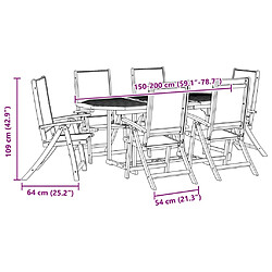 vidaXL Ensemble à Manger de jardin 7pcs bois d'acacia solide textilène pas cher