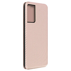 Avizar Housse Galaxy S21 Ultra Clapet Porte-carte Dragonne Effet Carbone rose champagne