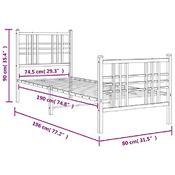 Vidaxl Cadre de lit métal avec tête de lit/pied de lit blanc 75x190 cm pas cher