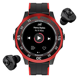 Smartwatch Noire et Rouge Rubicon Ecouteurs Sans Fil Intégrés, Tracker Sport