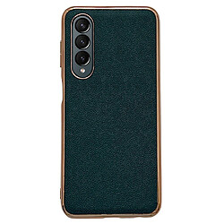 Coque en TPU + cuir véritable électroplaqué pour votre Samsung Galaxy Z Fold3 5G - vert nuit