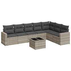 vidaXL Salon de jardin 8 pcs avec coussins gris clair résine tressée