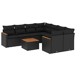 Maison Chic Salon de jardin 9 pcs avec coussins | Ensemble de Table et chaises | Mobilier d'Extérieur noir résine tressée -GKD86166