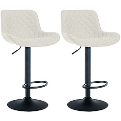 Decoshop26 Lot de 2 tabourets de bar réglable et pivotant assise en tissu crème pieds métal noir TDB10612