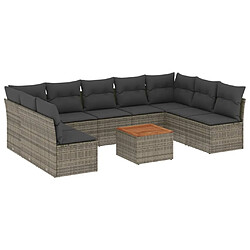 Maison Chic Salon de jardin avec coussins 10 pcs | Ensemble de Table et chaises | Mobilier d'Extérieur gris résine tressée -GKD99814