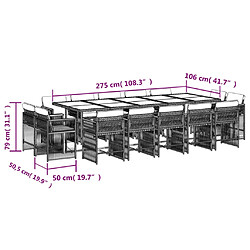 Acheter vidaXL Ensemble à manger de jardin 15 pcs coussins noir résine tressée