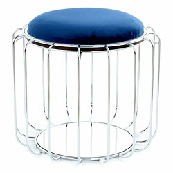 Paris Prix Pouf & Table d'Appoint Comfortable 50cm Bleu & Argent