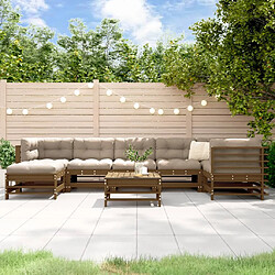 vidaXL Salon de jardin 8 pcs avec coussins marron miel bois massif