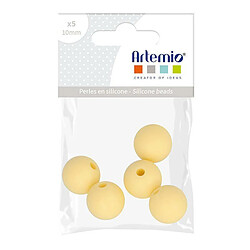 Artemio 5 perles silicone rondes - 10 mm - jaune