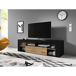 Vivaldi Meuble TV Everest 140 Noir/Chene Wotan avec LED