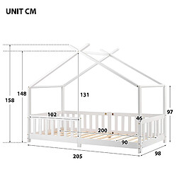 Avis KOMHTOM Lit d'enfant 90x200 cm, en bois massif, avec barrière et sommier à lattes, avec protection contre les chutes, blanc