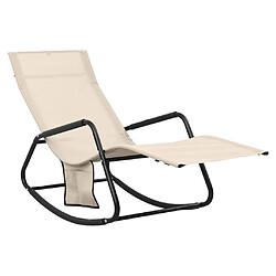 Helloshop26 Transat chaise longue bain de soleil lit de jardin terrasse meuble d'extérieur acier et textilène crème 02_0012242