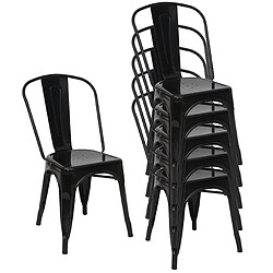 Decoshop26 Lot de 6 chaises de salle à manger cuisine bistro empilable métal design industriel en métal noir 04_0000701