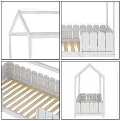 KOMHTOM Lit cabane enfant 90 x 200 cm - Bois pin massif Blanc - Sommier inclus - Style scandinave pas cher