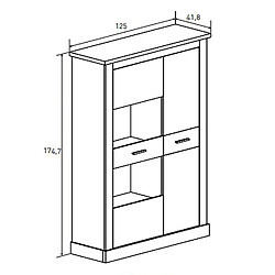 Pegane Armoire vitrine, buffet haut coloris Chêne vieilli - Longueur 125 x Profondeur 41,80 x Hauteur 174,70 cm