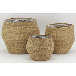 Aubry Gaspard Cache-pots en jonc naturel et doublure plastique (Lot de 3).