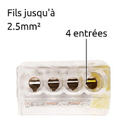 Lot de 10 bornes S2273 - Connexion rapide - 4 conducteurs - fils rigides 2.5mm² - jaune - Wago