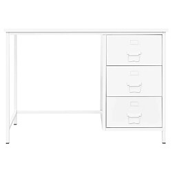 Helloshop26 Bureau table poste de travail meuble d'ordinateur informatique étude industriel avec tiroirs 105 x 52 x 75 cm Acier blanc 02_0023864