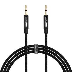 Câble Audio Auxiliaire Jack 3.5mm Mâle Son de Qualité Tressé 1.5m Swissten Noir