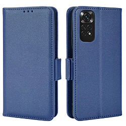 Etui en PU texture litchi, fermeture aimantée, antichoc avec support bleu foncé pour votre Xiaomi Redmi Note 11 4G (Qualcomm)/Redmi Note 11S 4G