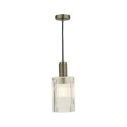 Luminaire Center Suspension Nikolas - Chrome antique et verre nervuré