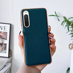 Coque en TPU + cuir véritable électroplaqué, antichoc, anti-rayures pour votre Sony Xperia 10 IV 5G - vert nuit