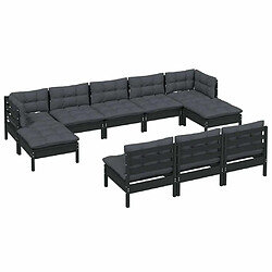 Avis Maison Chic Salon de jardin 10 pcs + coussins - Mobilier/Meubles de jardin - Table et chaises d'extérieur Noir Bois de pin -MN20402